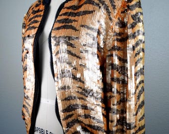 VTG Tiger Sequin Bomber Jacket / Wild Cat Sequined Jacket