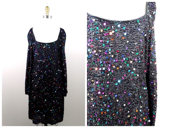L/XL Confetti Sequined Dress // Vintage Rainbow S… - image 5