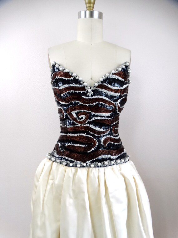 80s Gala Embellished Ballgown // Pearl Beaded Seq… - image 2