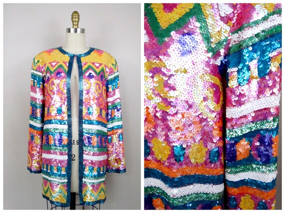 SPARKLY Pastel Sequined Jacket // Vintage Beaded … - image 8