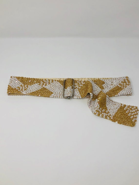 Satin Beaded Sequined Belt // Geometric Sequin Em… - image 1