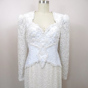 Vintage Pearl Beaded Wedding Dress / White Lace Embellished Bridal Gown image 5