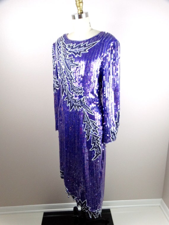 VTG Purple Sequined Dress / All Sequin Embellishe… - image 6