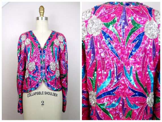 Sparkling Sequin Bolero / Bright Pink Purple Blue… - image 1