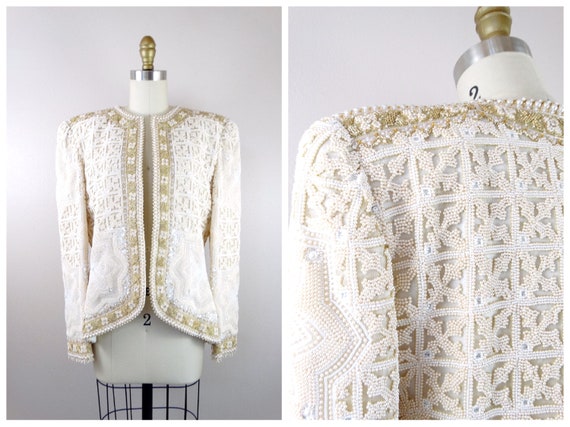 Haute Couture Crystal Beaded Ornate Jacket w/ Rhi… - image 1