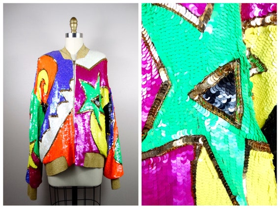 FuNkY Glam NEON Sequin Jacket // Oversized Vintag… - image 7