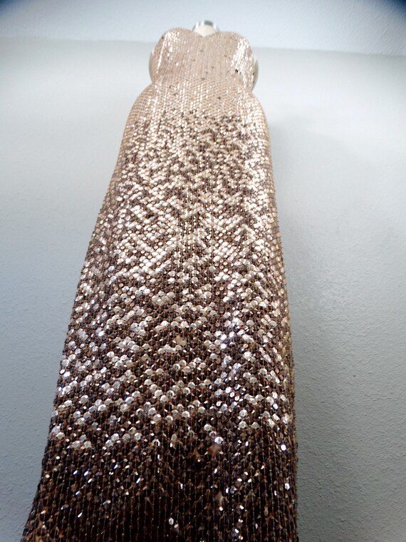 VTG Glam Gold & Brown Sequined Gown // Open Back … - image 5