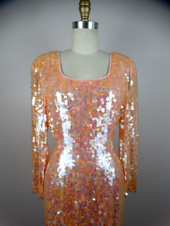Sparkling Peach Paillette Sequin Dress // Iridesc… - image 4