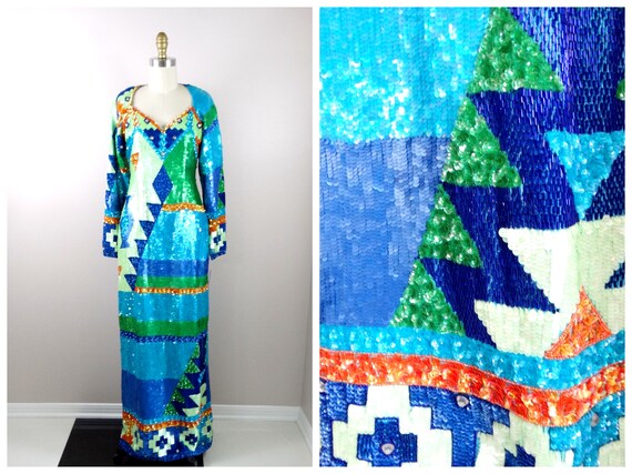 80s Geometric Sequin Dress // Retro Vintage Sequi… - image 4