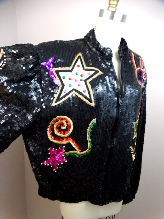 Moon & Stars Jewel Beaded Sequin Coat / Vintage S… - image 3