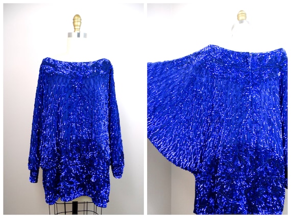 Oversized Sequin Tunic Top // Plus Size Dark Indi… - image 1