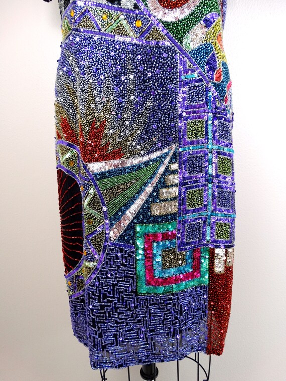 Bright Sequined Vintage Glam Dress / RARE Retro R… - image 3