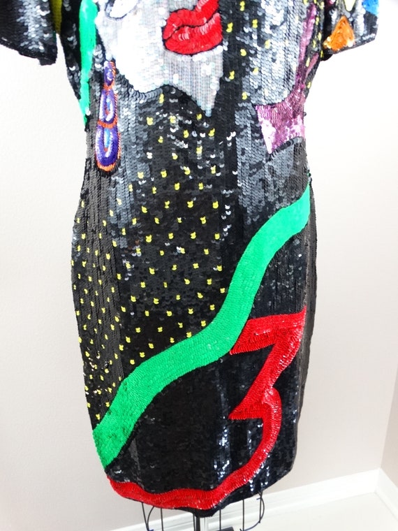 POP ART Funky Sequin Dress / RARE Retro Glam Sequ… - image 4