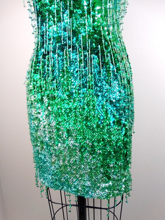 Iridescent Mermaid Green Sequin Dress // Chameleo… - image 3