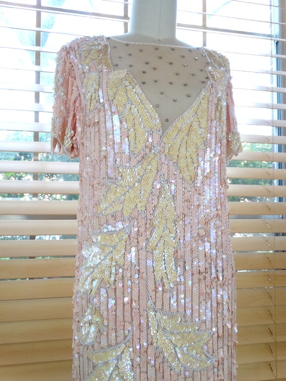 VTG Pink & Ivory Sequin Gown // Iridescent Vintag… - image 3