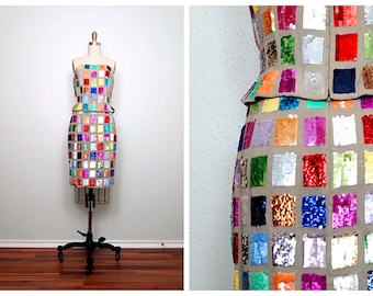 Rainbow Sequin Skirt // Color Block Sequined Dress Skirt // Sequin Skirt ONLY