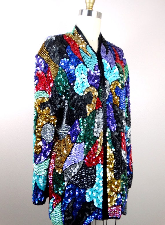 RARE Mosaic Sequin Jacket / Colorful Embellished … - image 6