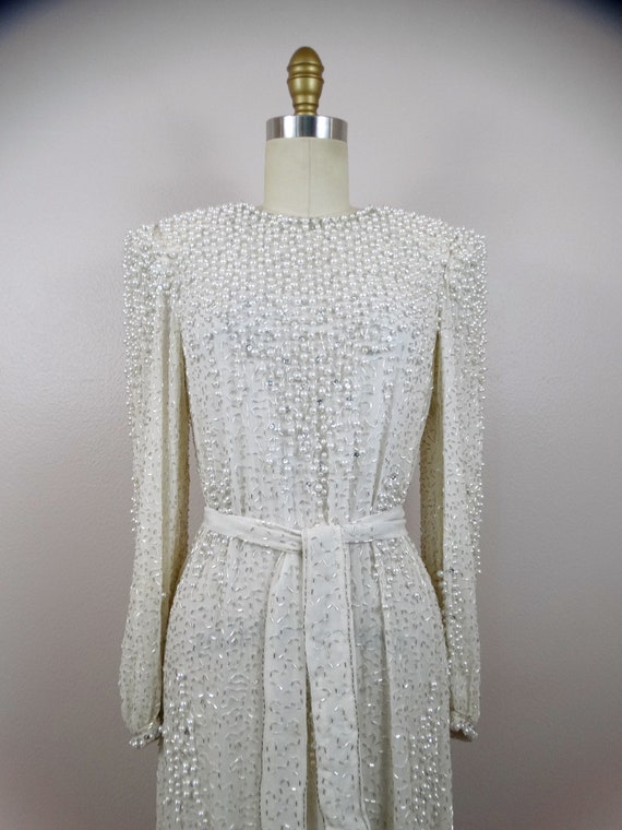 Vintage Pearl Beaded Dress / Heavy Embellished Go… - image 2