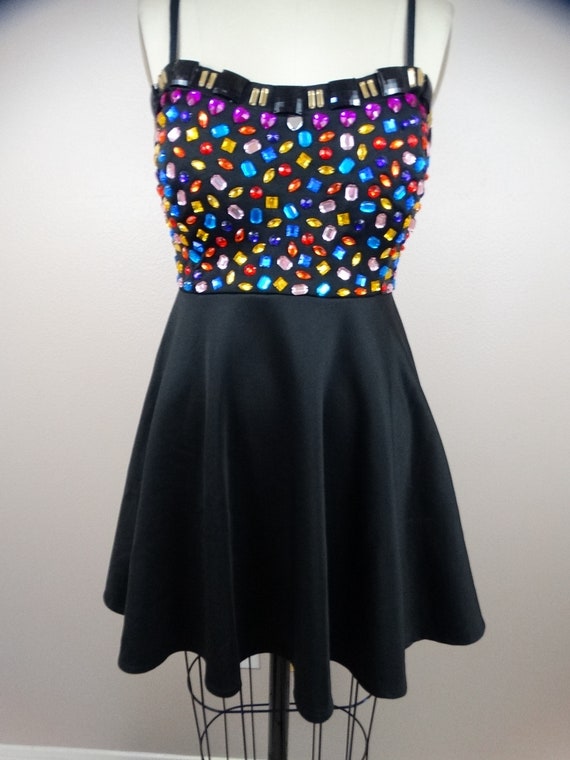 BRIGHT Jewel Embellished Micro Mini Dress // Beje… - image 2