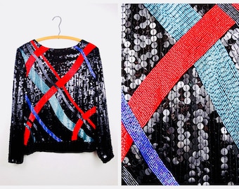 Lillie Rubin Beaded Blouse / Vintage Sequin Designer Top / BRAXAE Vintage Co.