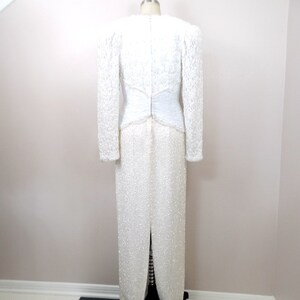 Vintage Pearl Beaded Wedding Dress / White Lace Embellished Bridal Gown image 7