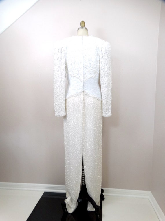 Vintage Pearl Beaded Wedding Dress / White Lace E… - image 7