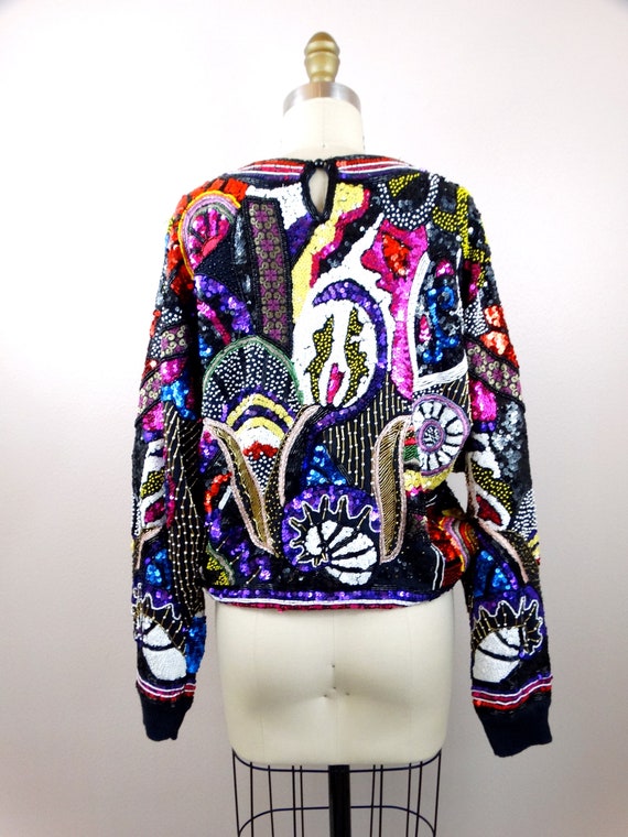 RARE Beaded Sequin Pullover Top // Colorful Sequi… - image 5