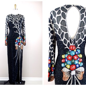 SELTENE Vintage Couture Kleid // Besetztes Kleid mit Perlenstickerei // Art Deco Paillettenbesetztes Kleid
