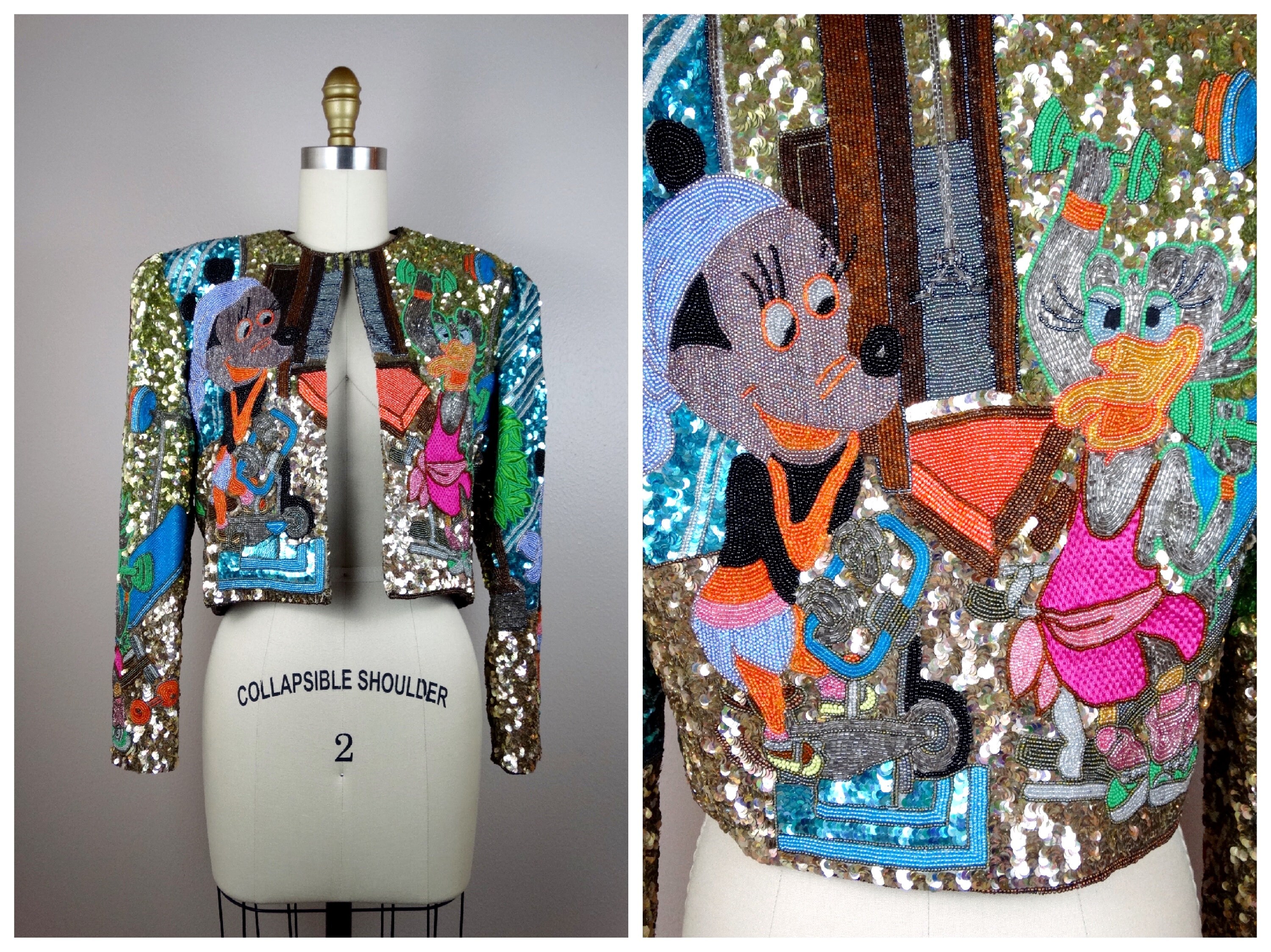 RARE Vintage Beaded Sequin Jacket Minnie Mouse and Daisy Duck Cartoon Characters All Sequined Beaded Jacket by Jeanette Kastenberg Etsy