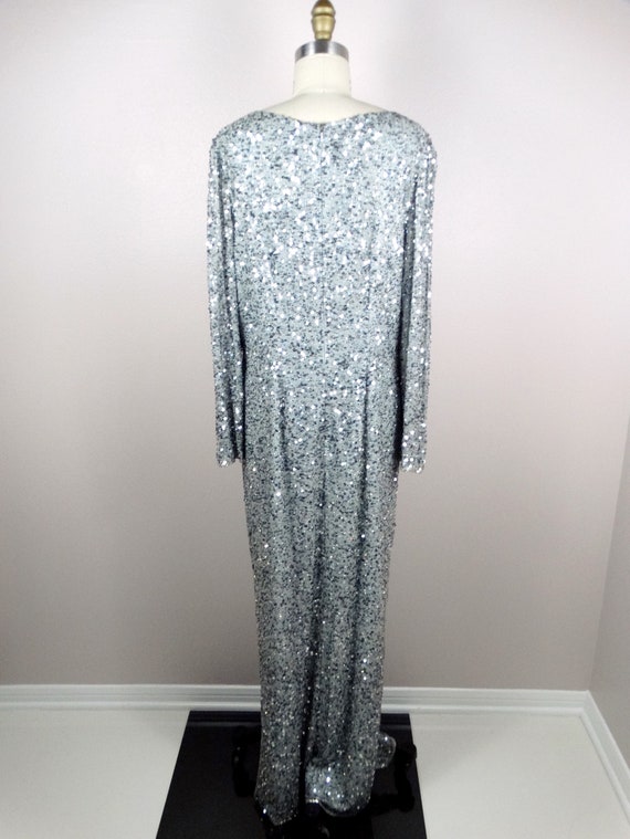 90s Fully Sequined Gown / Silver & Gray Beaded Si… - image 5