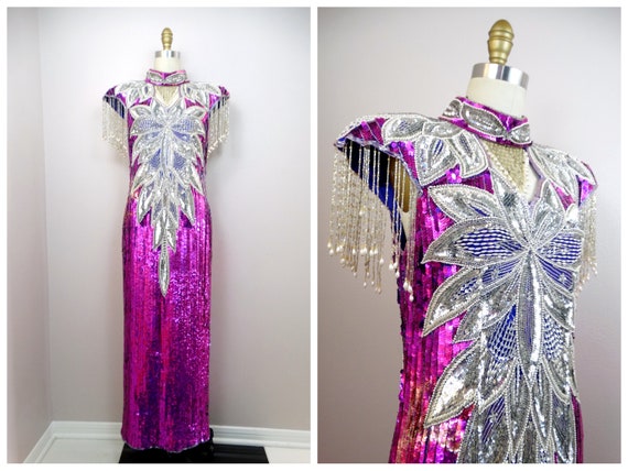 BRIGHT Fuchsia Sequined Pageant Gown ‣ Magenta Pi… - image 1