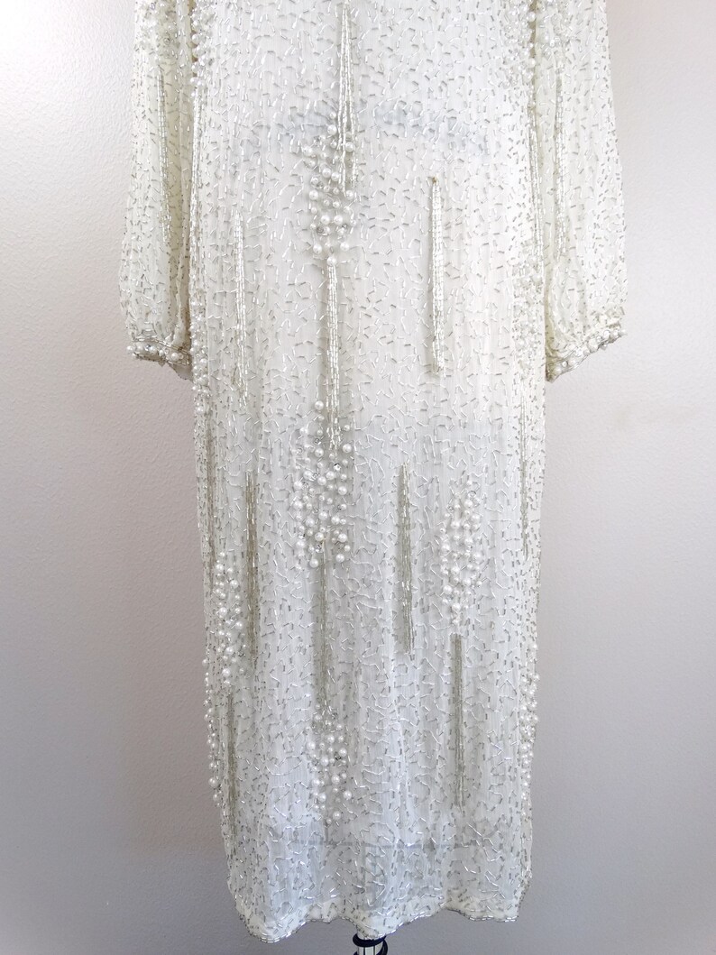 Pearl Fringe Embellished Mini Dress - White