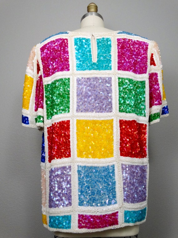 Plus Size Colorblock Sequin Boxy Top // Rainbow C… - image 3