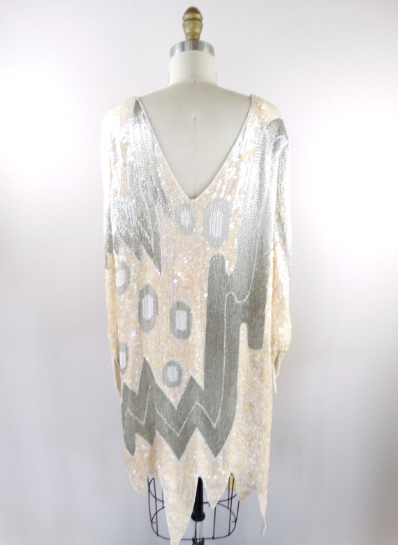 70s Glass Beaded Ivory Sequined Dress // Iridesce… - image 5