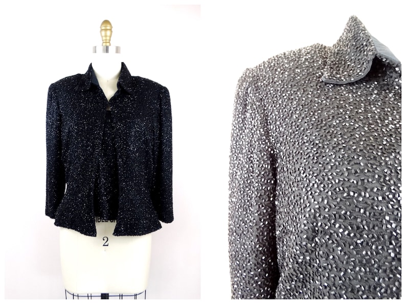 Heavy Beaded Top Jacket by Cache Heavily Embellished Fully Beaded Top and Matching Jacket SM