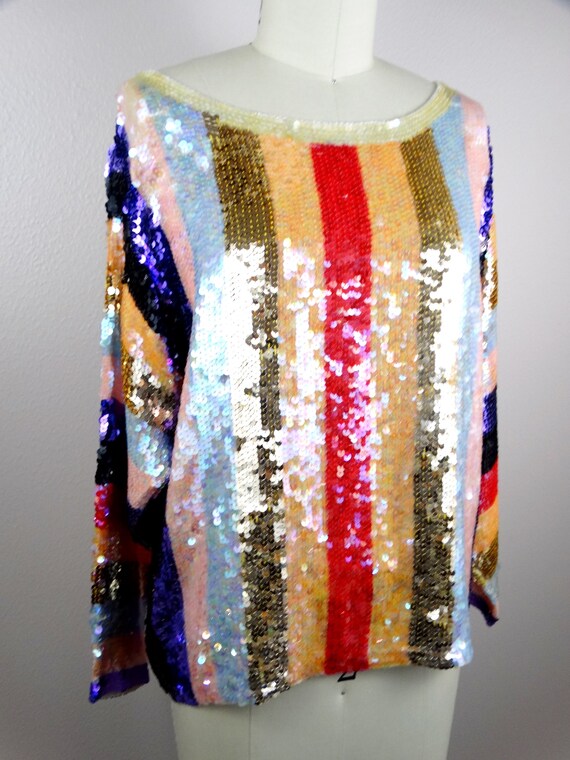 S/M Iridescent Pastel Sequin Top // Colorful Sequ… - image 2