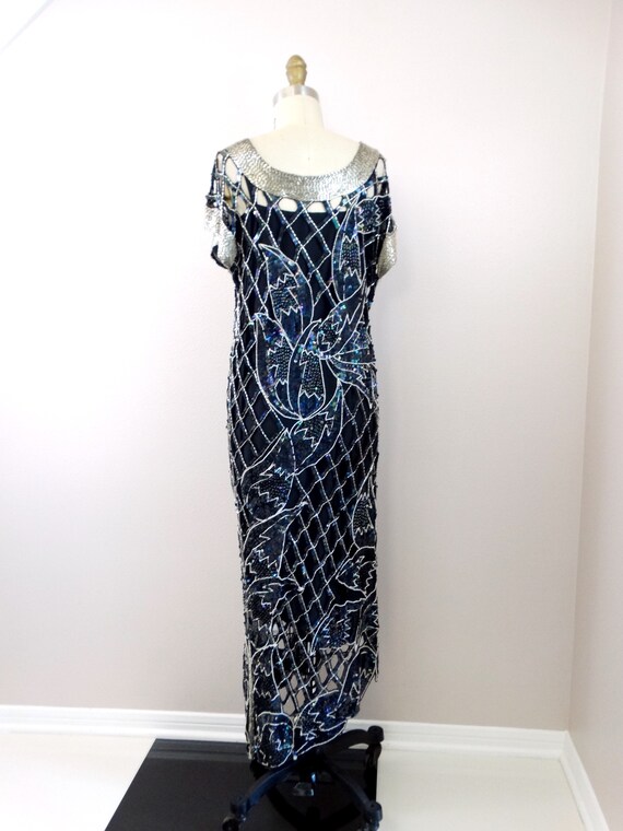 70s Lattice Cutouts Sequin Gown // Sheer Silk Gla… - image 4