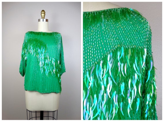 Emerald Paillette Sequin Top by Oleg Cassini // Ke