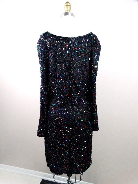 L/XL Confetti Sequined Dress // Vintage Rainbow S… - image 2