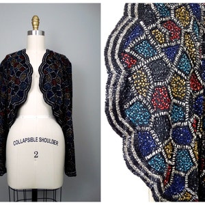 Hand Beaded Shrug / Fully Embellished Fancy Bolero / Cropped Evening Jacket