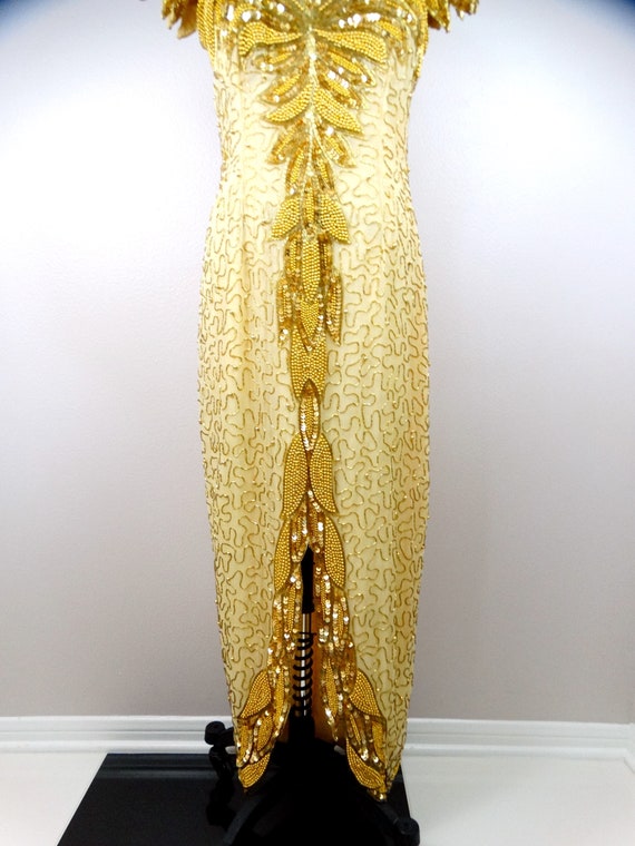 Art Deco Gold Sequin Dress // Vintage Beaded Sequ… - image 4