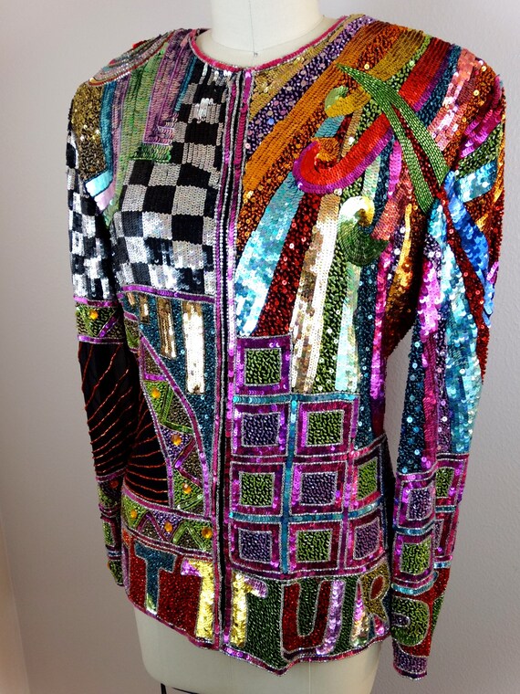 Naeem Khan Beaded Sequined Jacket // RETRO Rainbo… - image 2