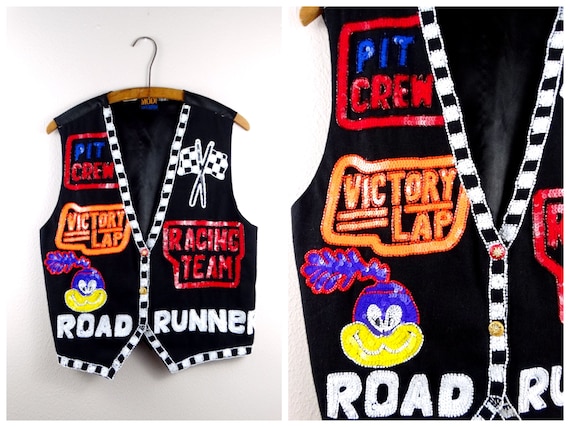 Cartoon Novelty Sequin Embellished Vest / Rare Cha