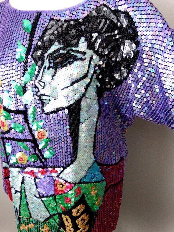 RARE Picasso Sequin Top / Abstract Wearable Art V… - image 3