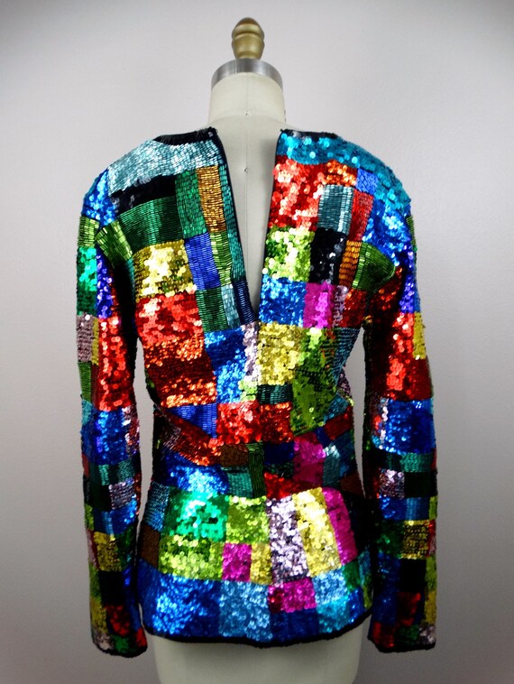 Retro Rainbow Sequin Top / Colorful Colorblock Be… - image 7
