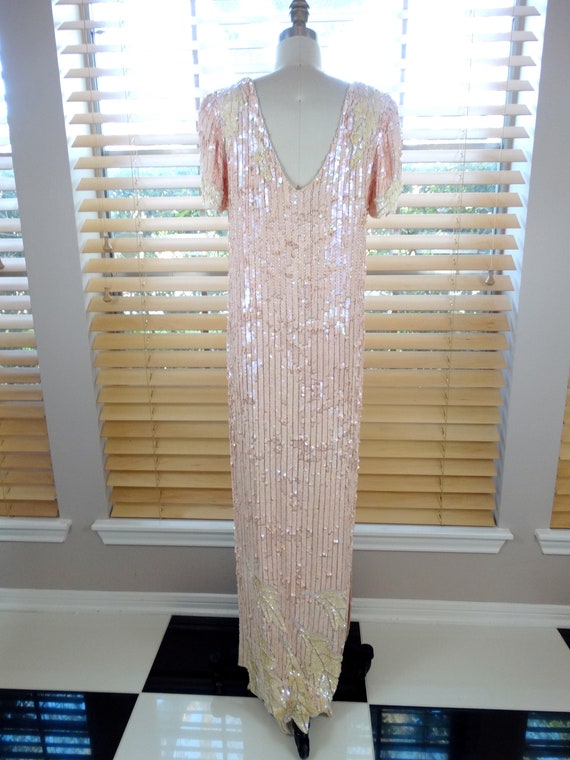 VTG Pink & Ivory Sequin Gown // Iridescent Vintag… - image 6