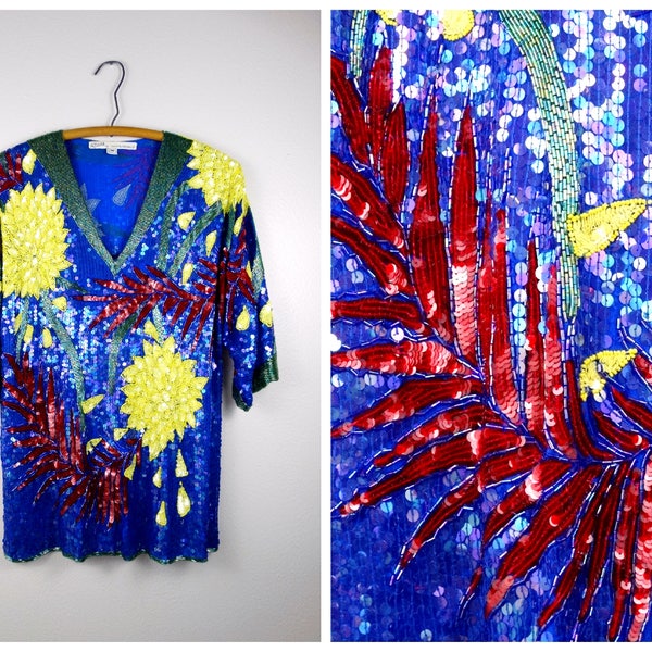 Floral Beaded Silk Ruffle Top (S)