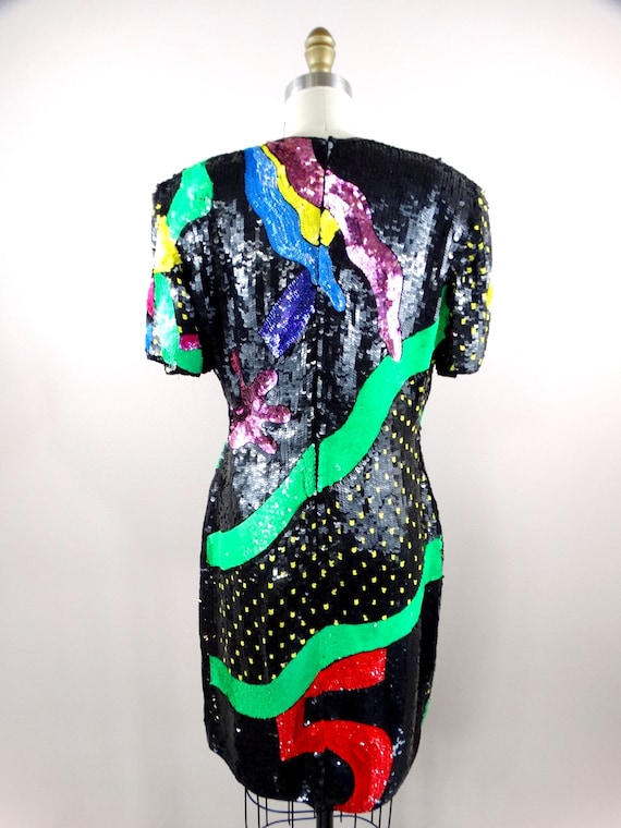 POP ART Funky Sequin Dress / RARE Retro Glam Sequ… - image 8