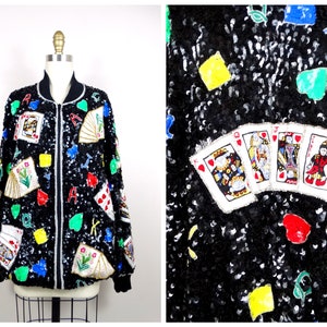 Poker Casino Pattern Print Women Casual Bomber Jacket
