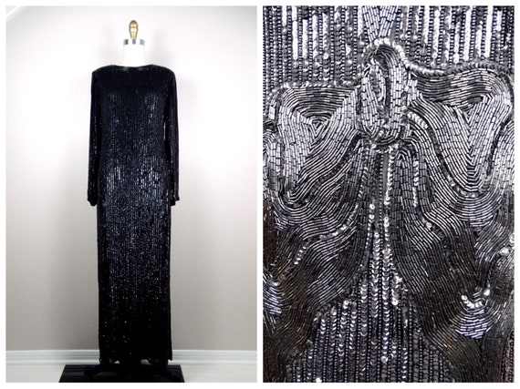 Heavy Beaded Art Deco Gown // Long Fully Beaded S… - image 8